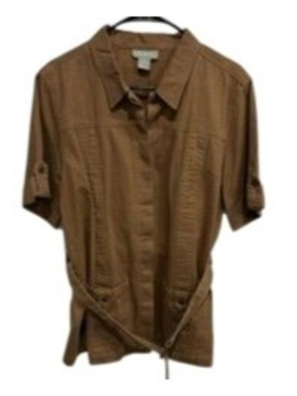 Capacity Large Brown Short Sleeve Belted Utility Shirt Goblincore Nomadcore
